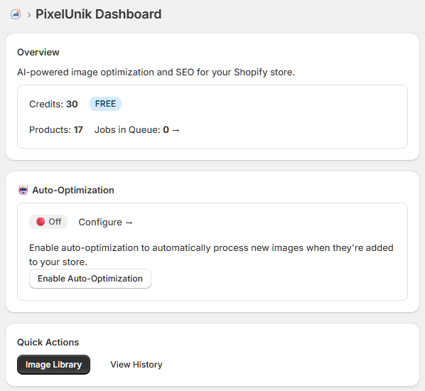 PixelUnik Dashboard Overview