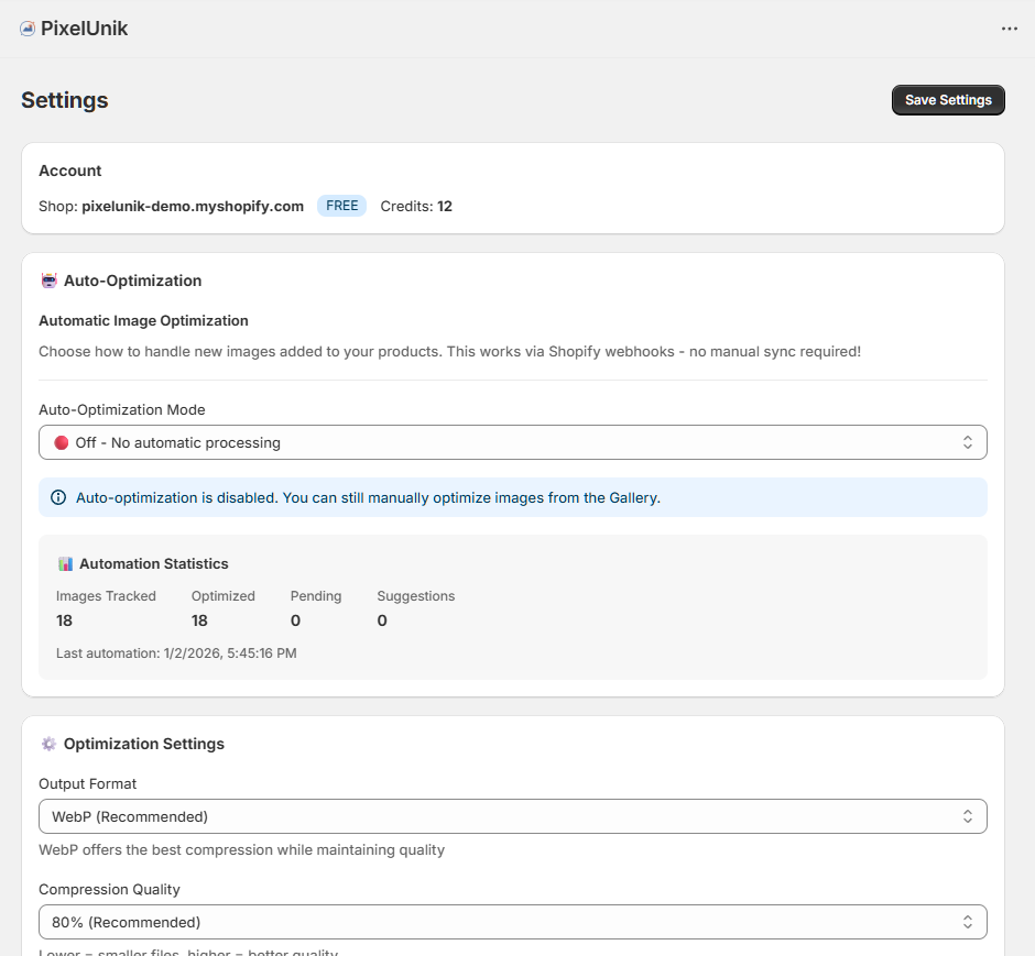 Settings Page